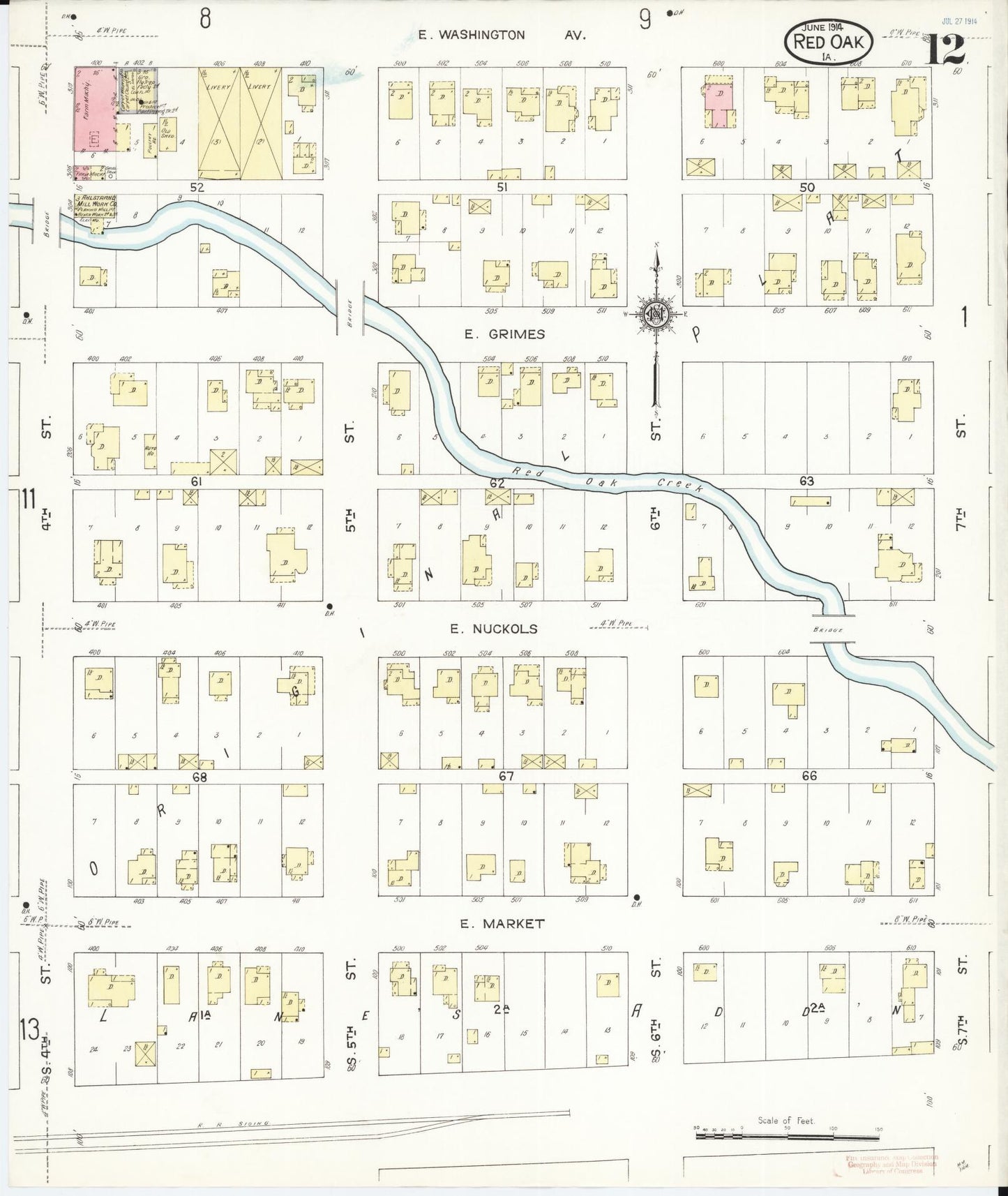 Sanborn Fire Insurance Map from Red Oak, Montgomery County, Iowa (1914), Sheet #0012 - Historic Sanborn Fire Insurance Map Print, vintage old map wall art