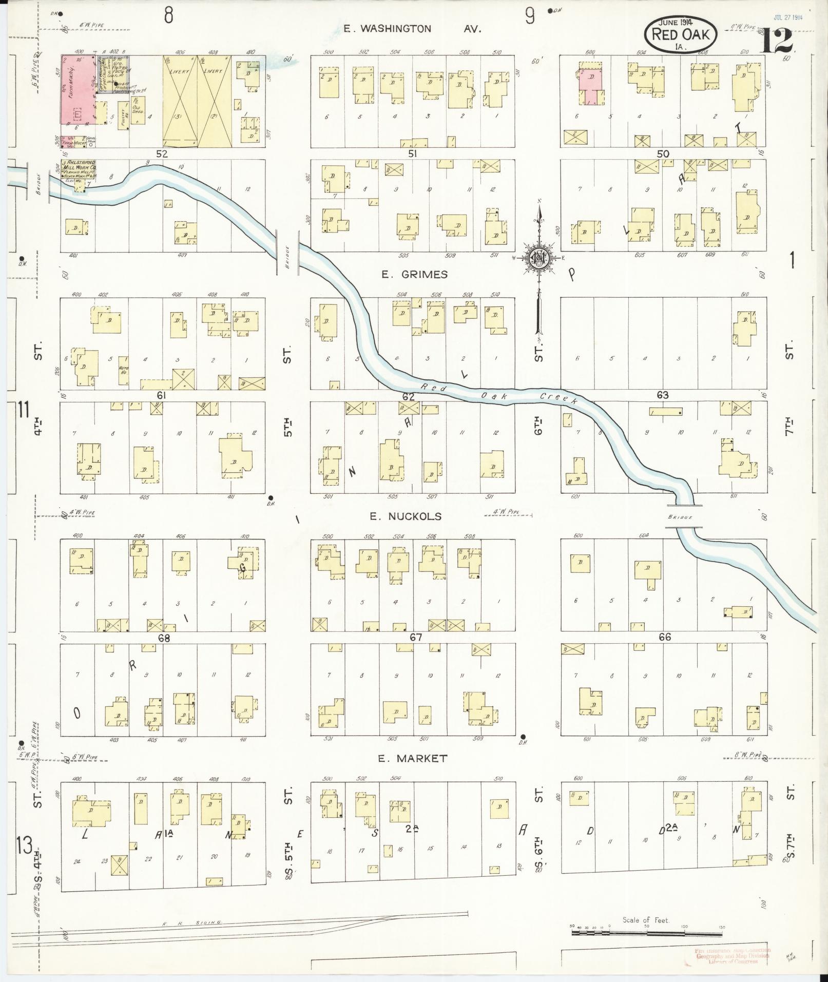Sanborn Fire Insurance Map from Red Oak, Montgomery County, Iowa (1914), Sheet #0012 - Historic Sanborn Fire Insurance Map Print, vintage old map wall art