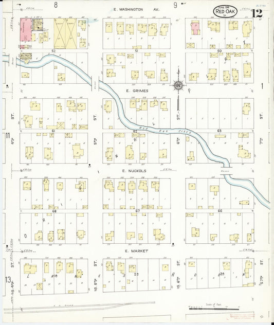 Sanborn Fire Insurance Map from Red Oak, Montgomery County, Iowa (1914), Sheet #0012 - Historic Sanborn Fire Insurance Map Print, vintage old map wall art