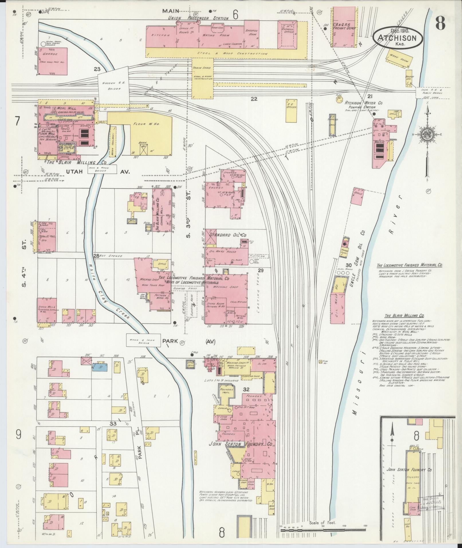 Sanborn Fire Insurance Map from Atchison, Atchison County, Kansas (1910), Sheet #0008 - Complete Map Set gallery image, historic Sanborn map, vintage wall art, Kansas Kansas
