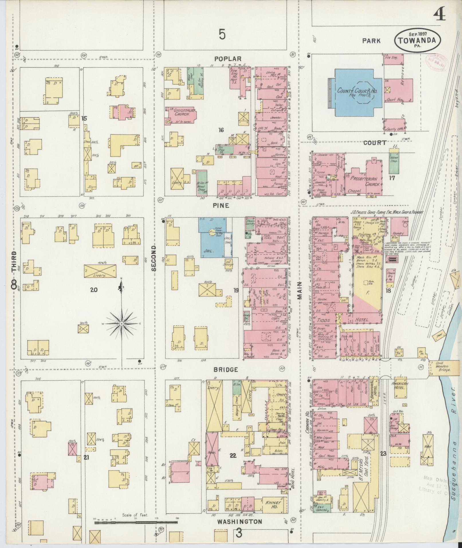 Sanborn Fire Insurance Map from Towanda, Bradford County, Pennsylvania (1897), Sheet #0004 - Complete Map Set gallery image, historic Sanborn map, vintage wall art, Pennsylvania Pennsylvania