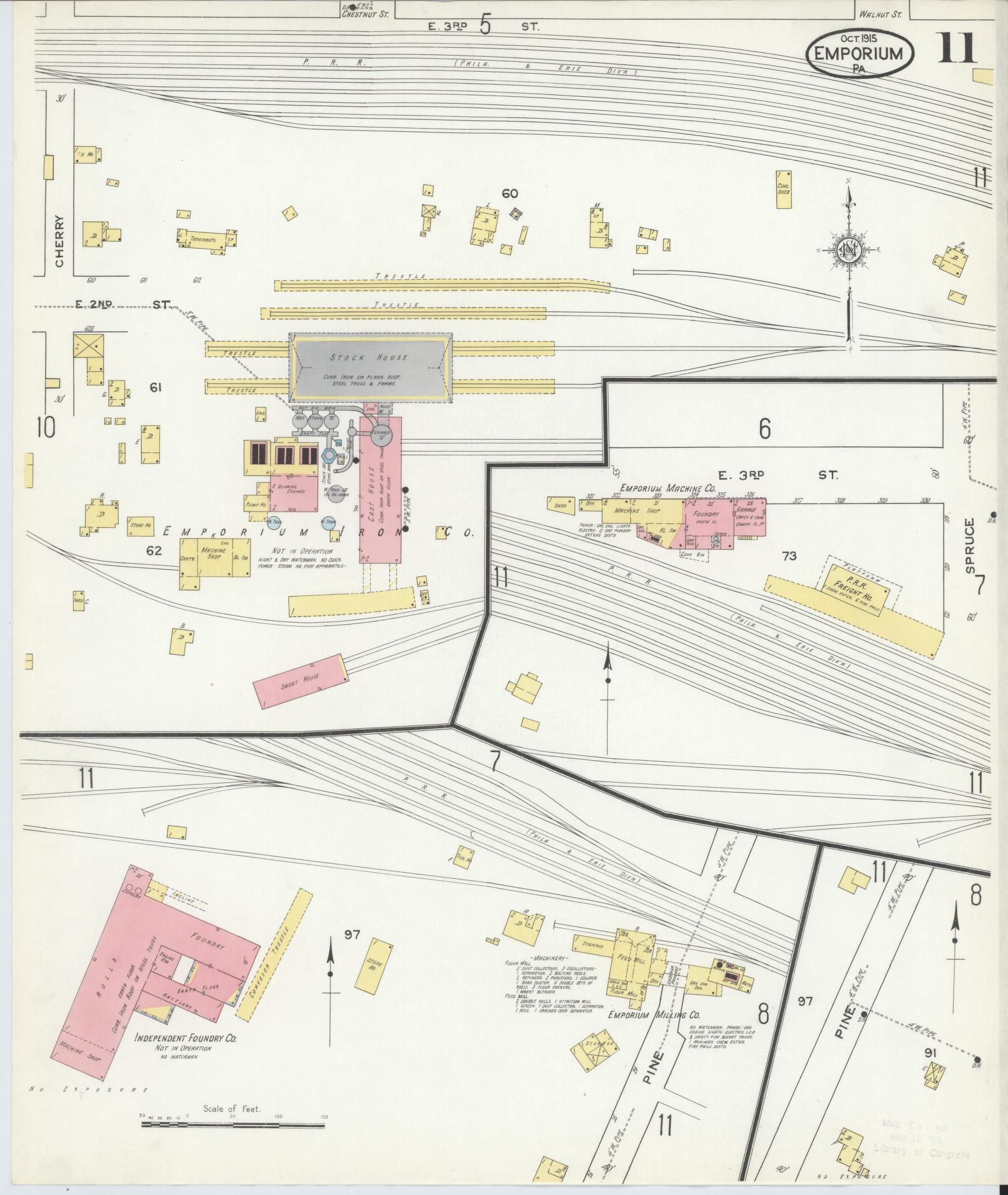 Sanborn Fire Insurance Map from Emporium, Cameron County, Pennsylvania (1915), Sheet #0011 - Historic Sanborn Fire Insurance Map Print, vintage old map wall art, antique decor, genealogy gift, Pennsylvania Pennsylvania map