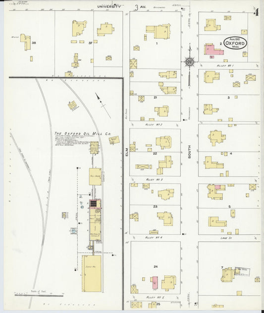 Sanborn Fire Insurance Map from Oxford, Lafayette County, Mississippi (1910), Sheet #0004 - Historic Sanborn Fire Insurance Map Print, vintage old map wall art, antique decor, genealogy gift, Mississippi Mississippi map