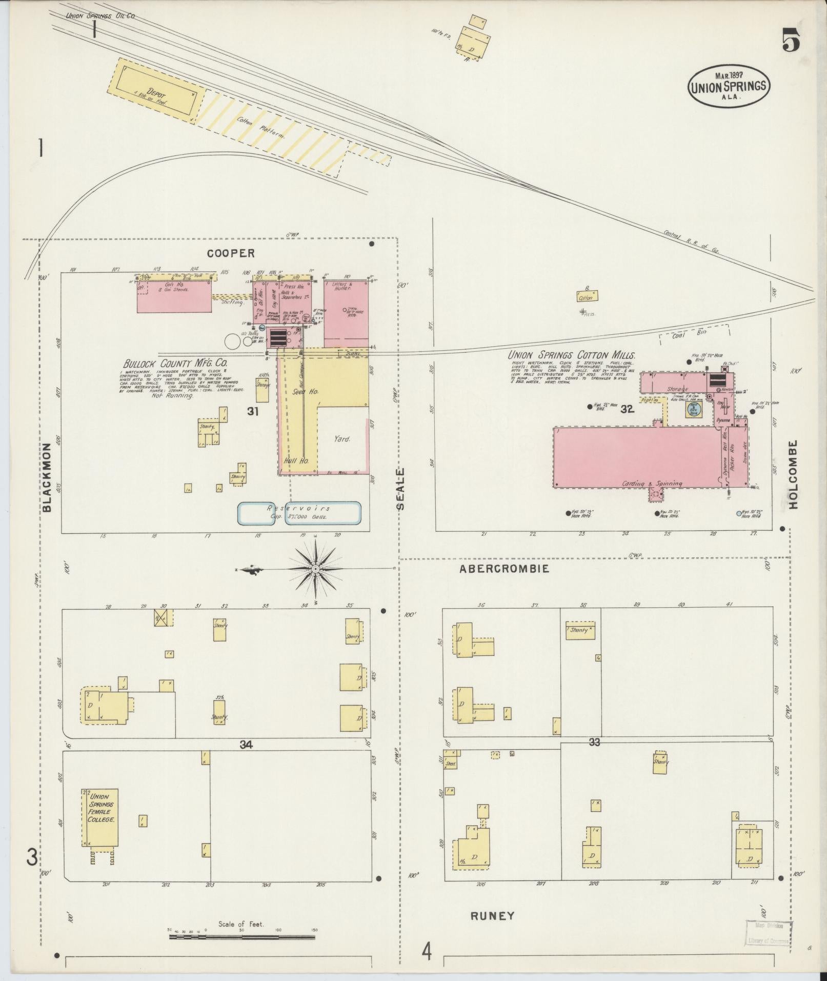 Sanborn Fire Insurance Map from Union Springs, Bullock County, Alabama (1897), Sheet #0005 - Complete Map Set gallery image, historic Sanborn map, vintage wall art, Alabama Alabama