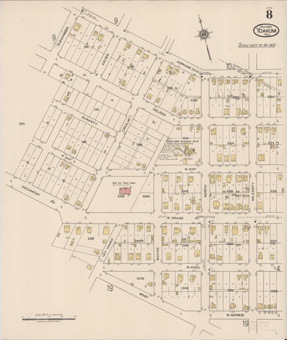 Sanborn Fire Insurance Map from Yoakum, De Witt And Lavaca Counties, Texas (1922), Sheet #0008 - Historic Sanborn Fire Insurance Map Print, vintage old map wall art, antique decor, genealogy gift, Texas Texas map