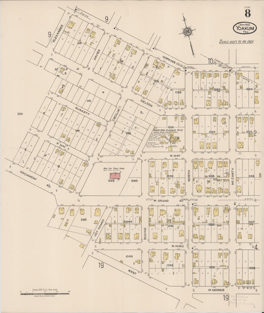 Sanborn Fire Insurance Map from Yoakum, De Witt And Lavaca Counties, Texas (1922), Sheet #0008 - Historic Sanborn Fire Insurance Map Print, vintage old map wall art, antique decor, genealogy gift, Texas Texas map