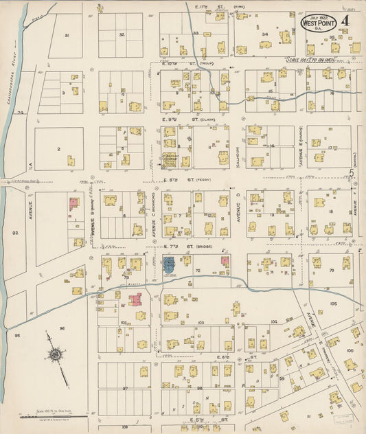 Sanborn Fire Insurance Map from West Point, Troup County, Georgia (1922), Sheet #0004 - Historic Sanborn Fire Insurance Map Print, vintage old map wall art, antique decor, genealogy gift, Alabama Alabama map