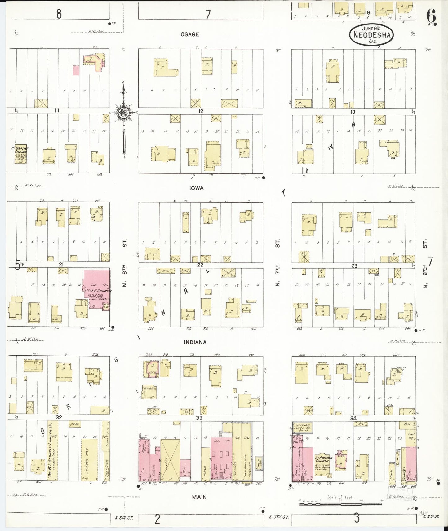 Sanborn Fire Insurance Map from Neodesha, Wilson County, Kansas (1912), Sheet #0006 - Complete Map Set gallery image, historic Sanborn map, vintage wall art, Kansas Kansas