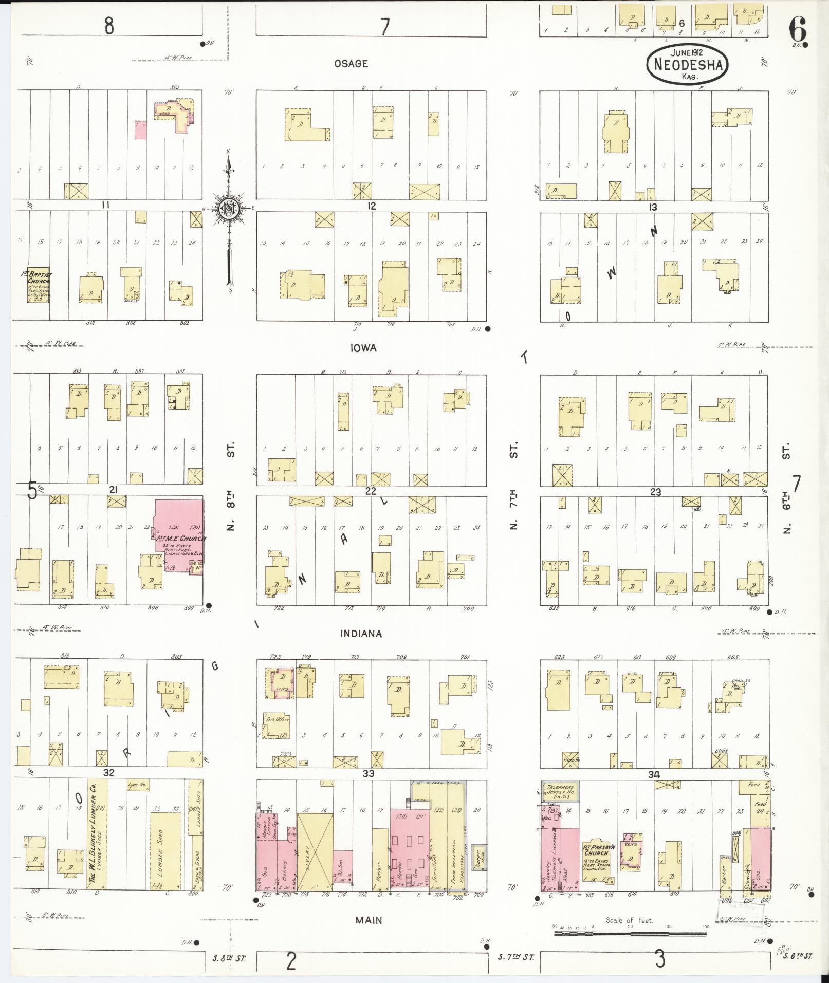 Sanborn Fire Insurance Map from Neodesha, Wilson County, Kansas (1912), Sheet #0006 - Complete Map Set gallery image, historic Sanborn map, vintage wall art, Kansas Kansas