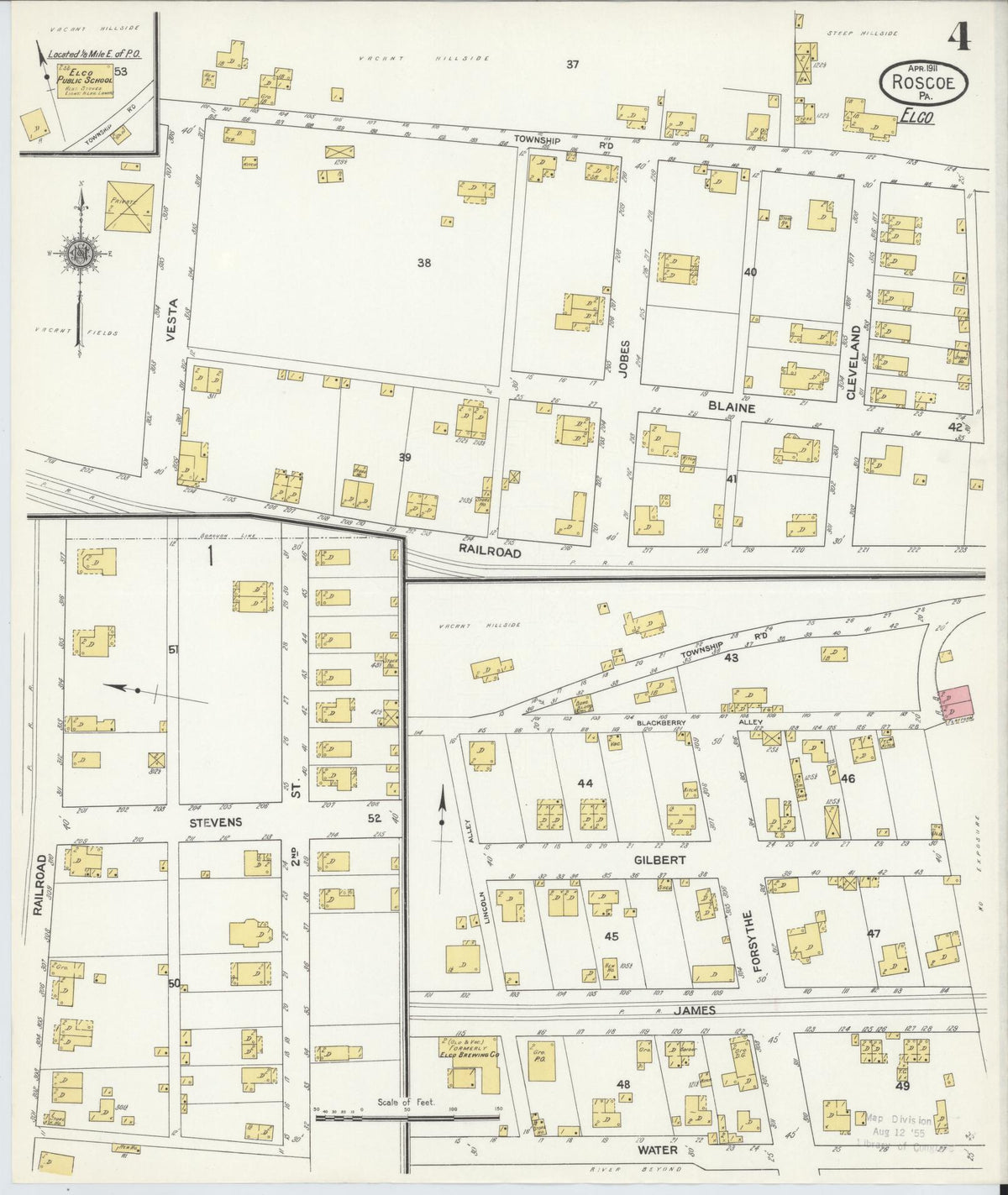 Sanborn Fire Insurance Map from Roscoe, Washington County, Pennsylvania (1911), Sheet #0004 - Historic Sanborn Fire Insurance Map Print, vintage old map wall art, antique decor, genealogy gift, Pennsylvania Pennsylvania map