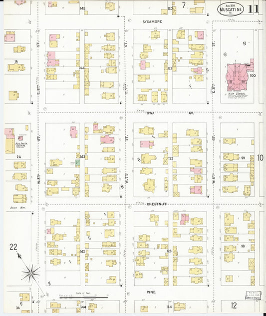 Sanborn Fire Insurance Map from Muscatine, Muscatine County, Iowa (1899), Sheet #0011 - Historic Sanborn Fire Insurance Map Print, vintage old map wall art