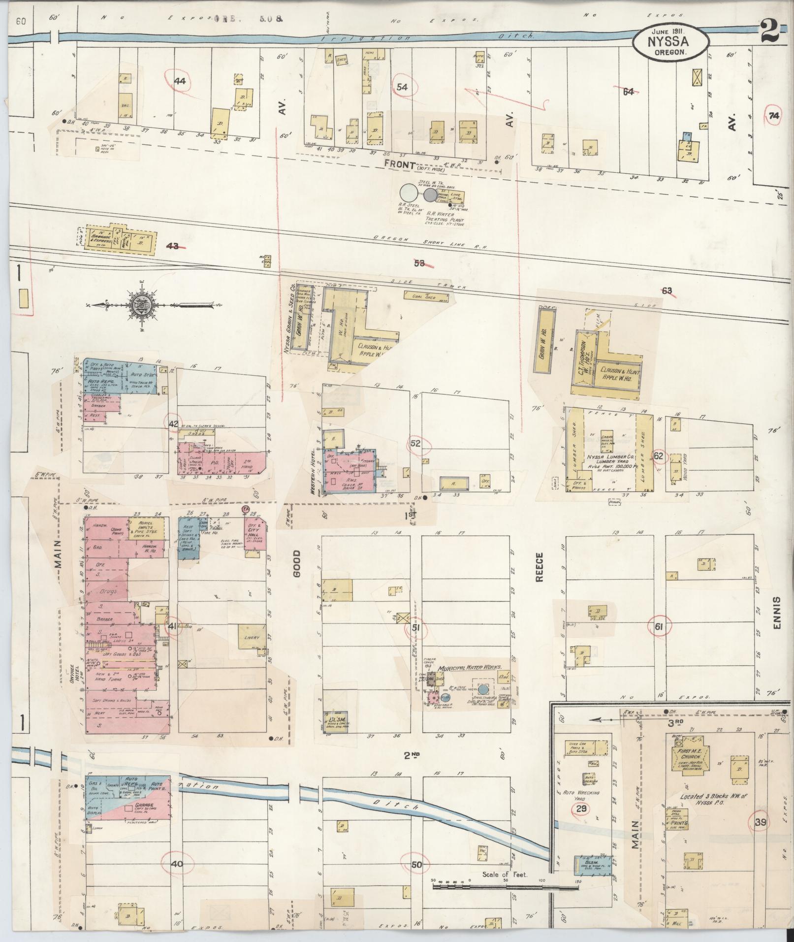 Sanborn Fire Insurance Map from Nyssa, Malheur County, Oregon (1930), Sheet #0002 - Historic Sanborn Fire Insurance Map Print, vintage old map wall art, antique decor, genealogy gift, Oregon Oregon map
