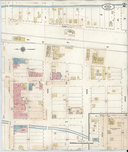 Sanborn Fire Insurance Map from Nyssa, Malheur County, Oregon (1930), Sheet #0002 - Historic Sanborn Fire Insurance Map Print, vintage old map wall art, antique decor, genealogy gift, Oregon Oregon map