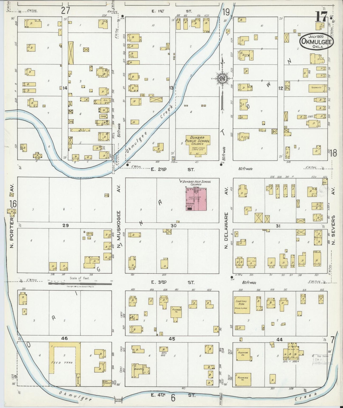 Sanborn Fire Insurance Map from Okmulgee, Okmulgee County, Oklahoma (1920), Sheet #0017 - Complete Map Set gallery image, historic Sanborn map, vintage wall art, Oklahoma Oklahoma