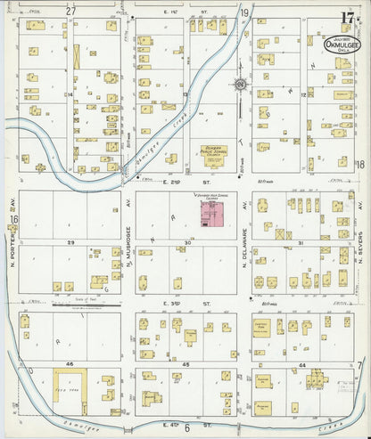 Sanborn Fire Insurance Map from Okmulgee, Okmulgee County, Oklahoma (1920), Sheet #0017 - Complete Map Set gallery image, historic Sanborn map, vintage wall art, Oklahoma Oklahoma