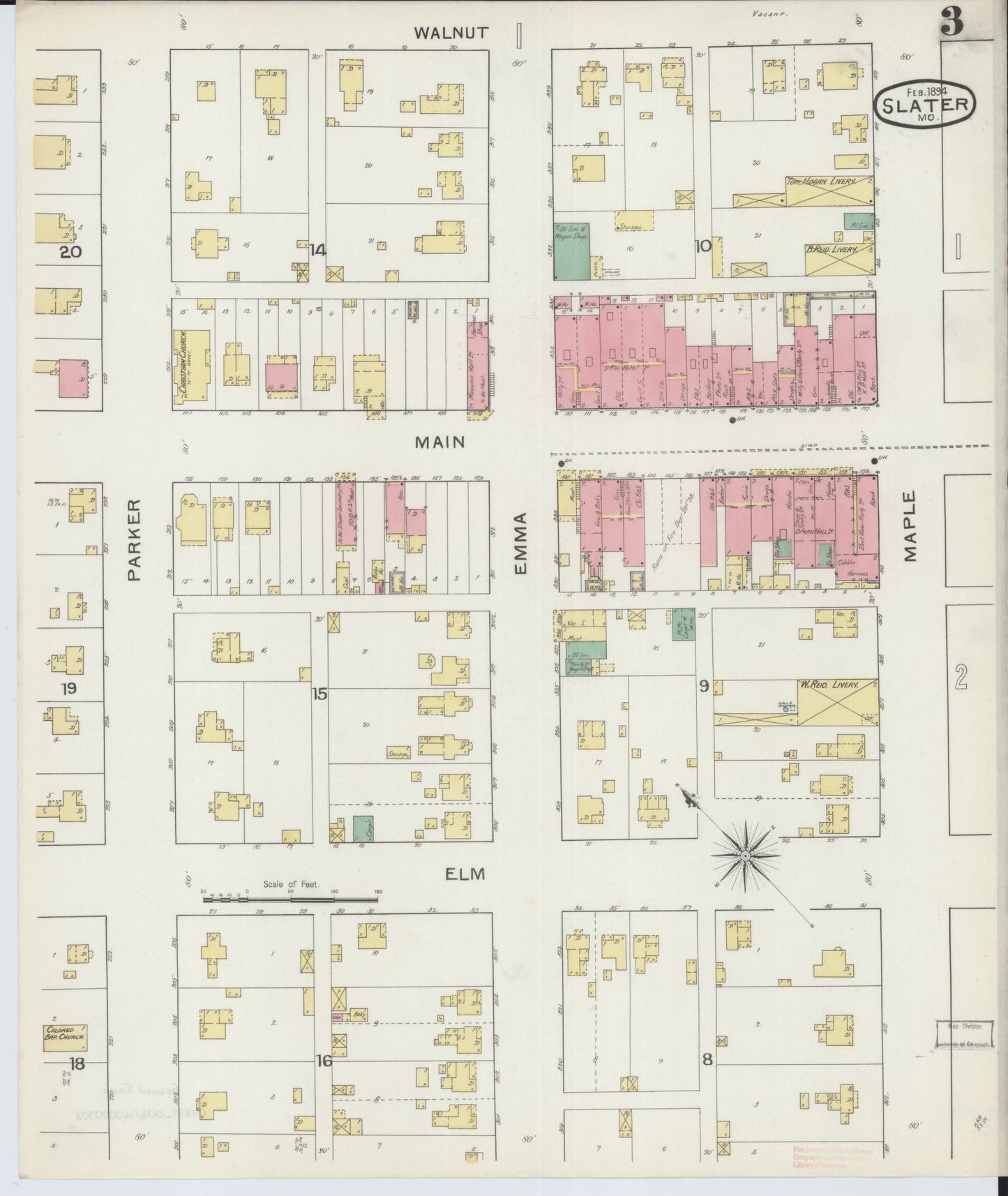 Sanborn Fire Insurance Map from Slater, Saline County, Missouri (1894), Sheet #0003 - Complete Map Set gallery image, historic Sanborn map, vintage wall art, Missouri Missouri