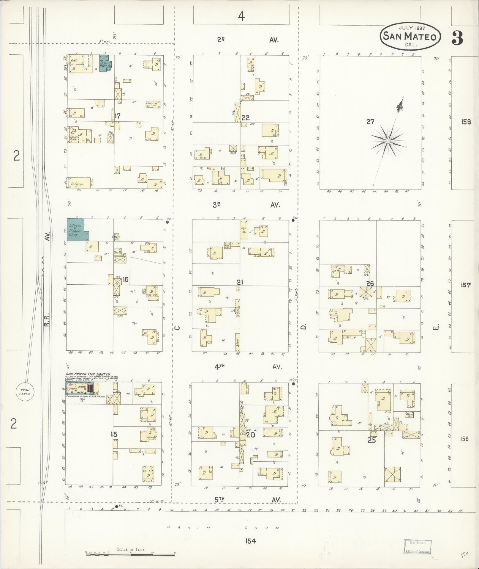 Sanborn Fire Insurance Map from San Mateo, San Mateo County, California (1897), Sheet #0003 - Complete Map Set gallery image, historic Sanborn map, vintage wall art, California California