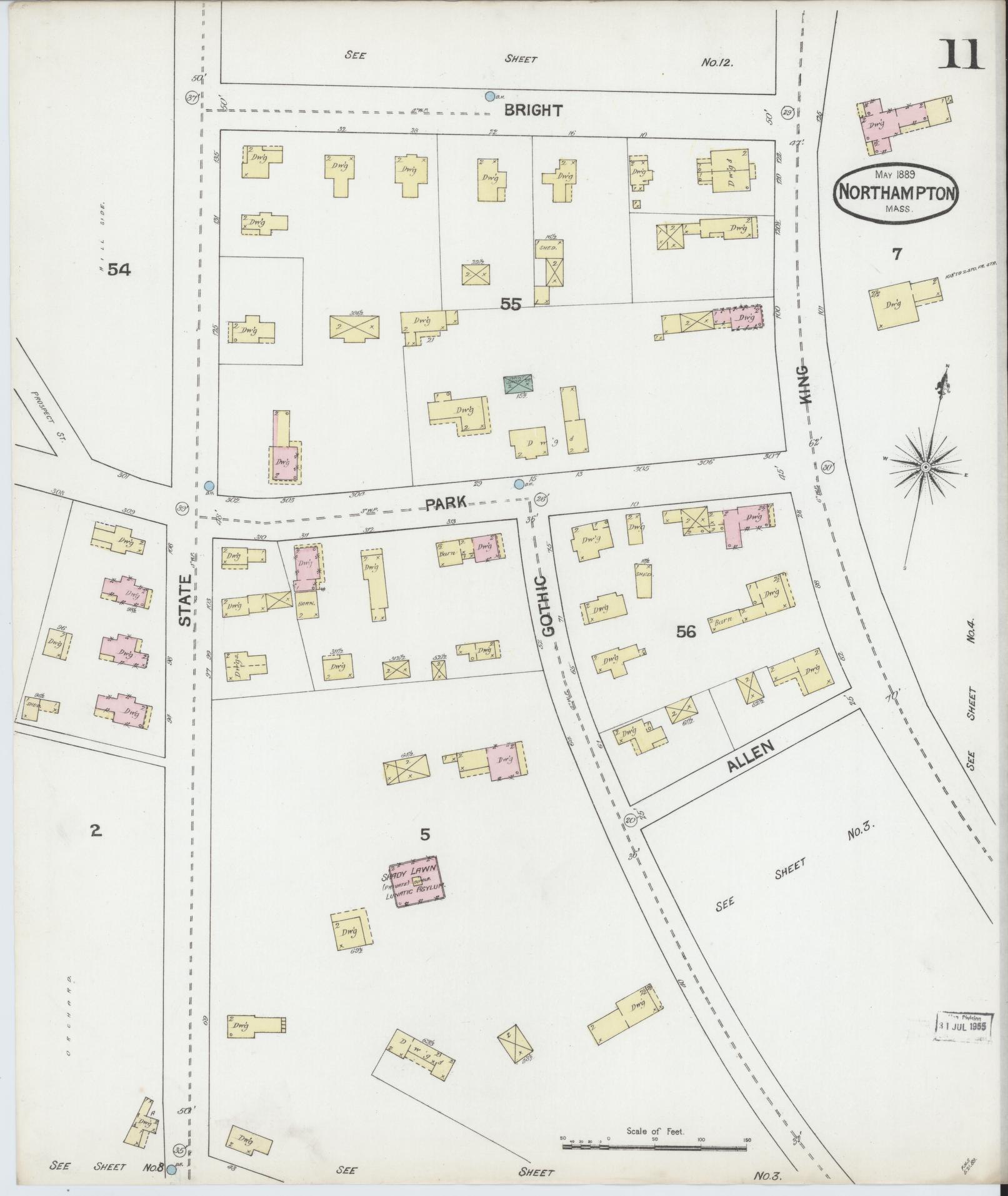 Sanborn Fire Insurance Map from Northampton, Hampshire County, Massachusetts (1889), Sheet #0011 - Complete Map Set gallery image, historic Sanborn map, vintage wall art, Massachusetts Massachusetts