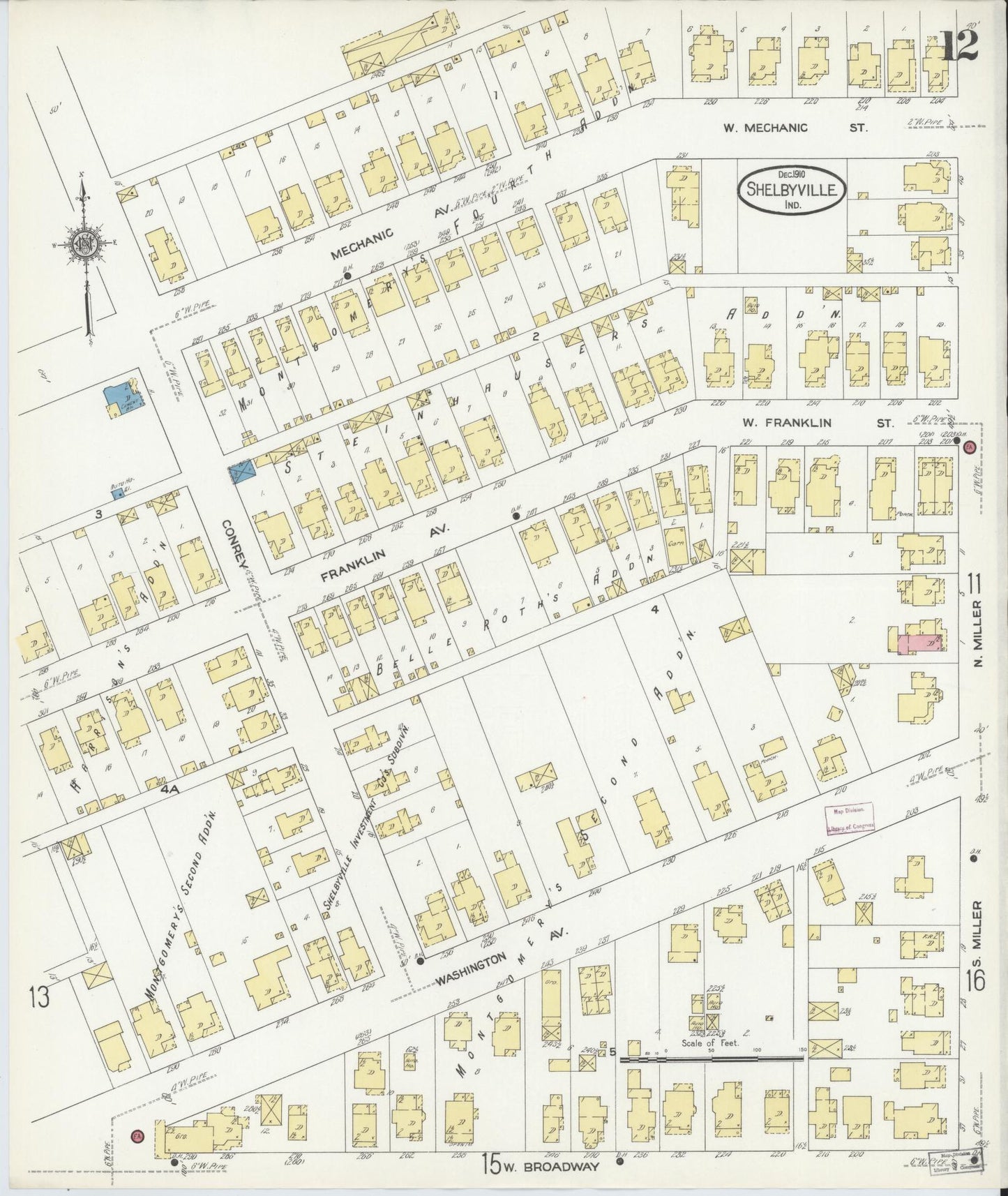 Sanborn Fire Insurance Map from Shelbyville, Shelby County, Indiana (1910), Sheet #0012 - Complete Map Set gallery image, historic Sanborn map, vintage wall art, Indiana Indiana