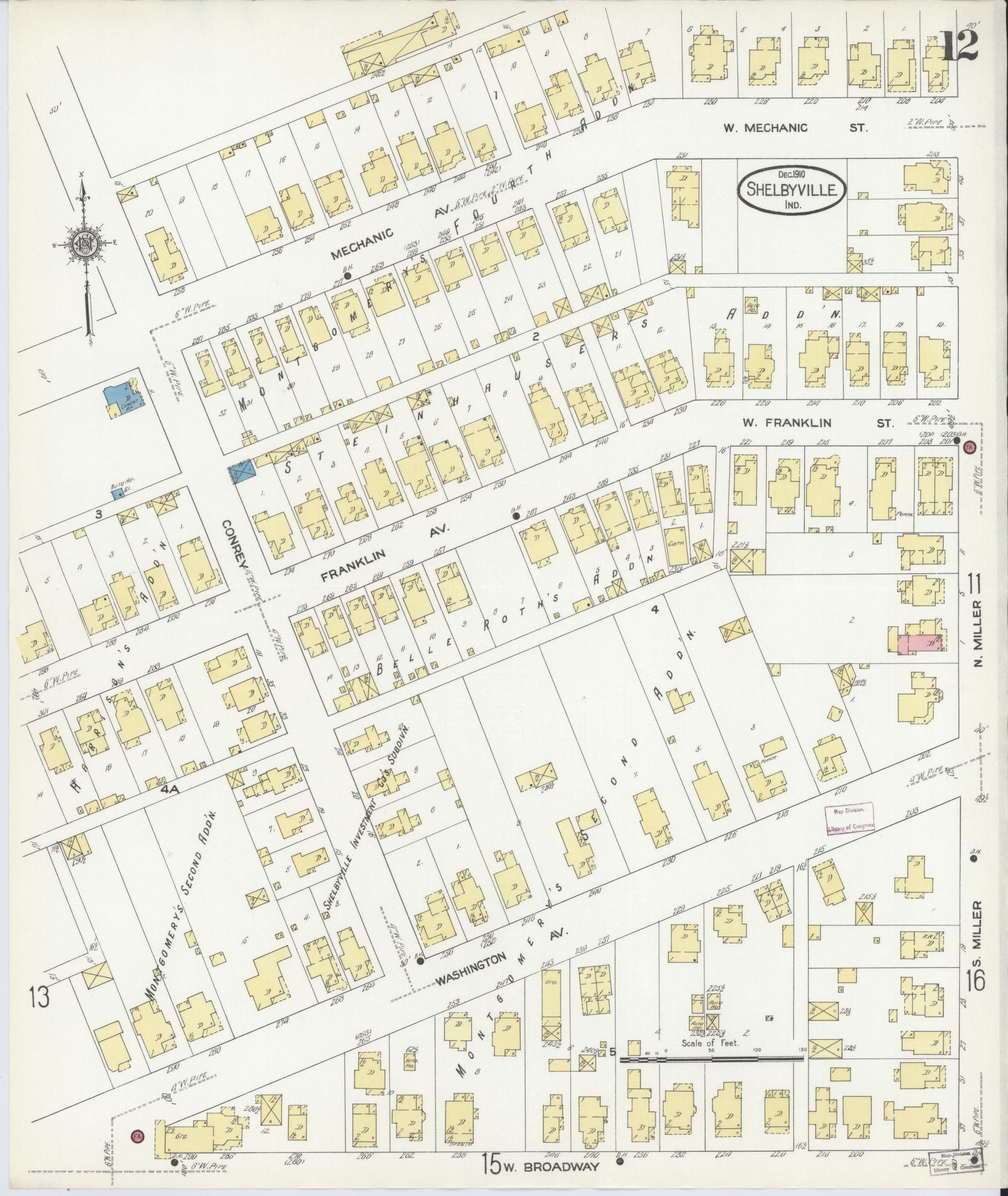 Sanborn Fire Insurance Map from Shelbyville, Shelby County, Indiana (1910), Sheet #0012 - Complete Map Set gallery image, historic Sanborn map, vintage wall art, Indiana Indiana