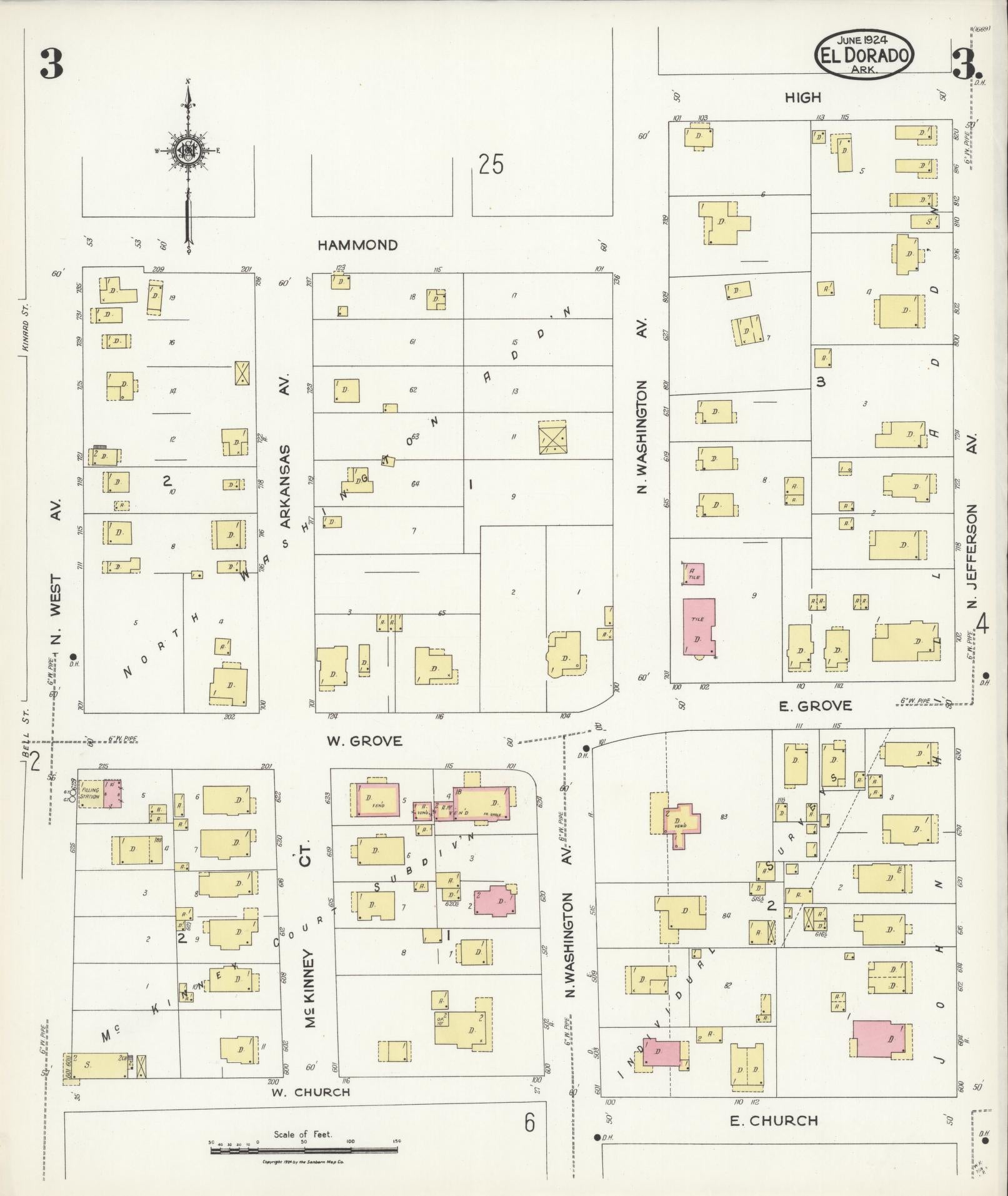 Sanborn Fire Insurance Map from El Dorado, Union County, Arkansas (1924), Sheet #0003 - Historic Sanborn Fire Insurance Map Print, vintage old map wall art, antique decor, genealogy gift, Arkansas Arkansas map