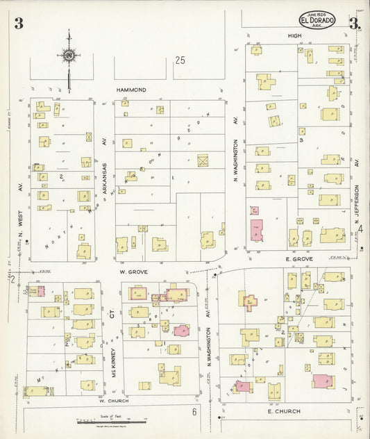 Sanborn Fire Insurance Map from El Dorado, Union County, Arkansas (1924), Sheet #0003 - Historic Sanborn Fire Insurance Map Print, vintage old map wall art, antique decor, genealogy gift, Arkansas Arkansas map