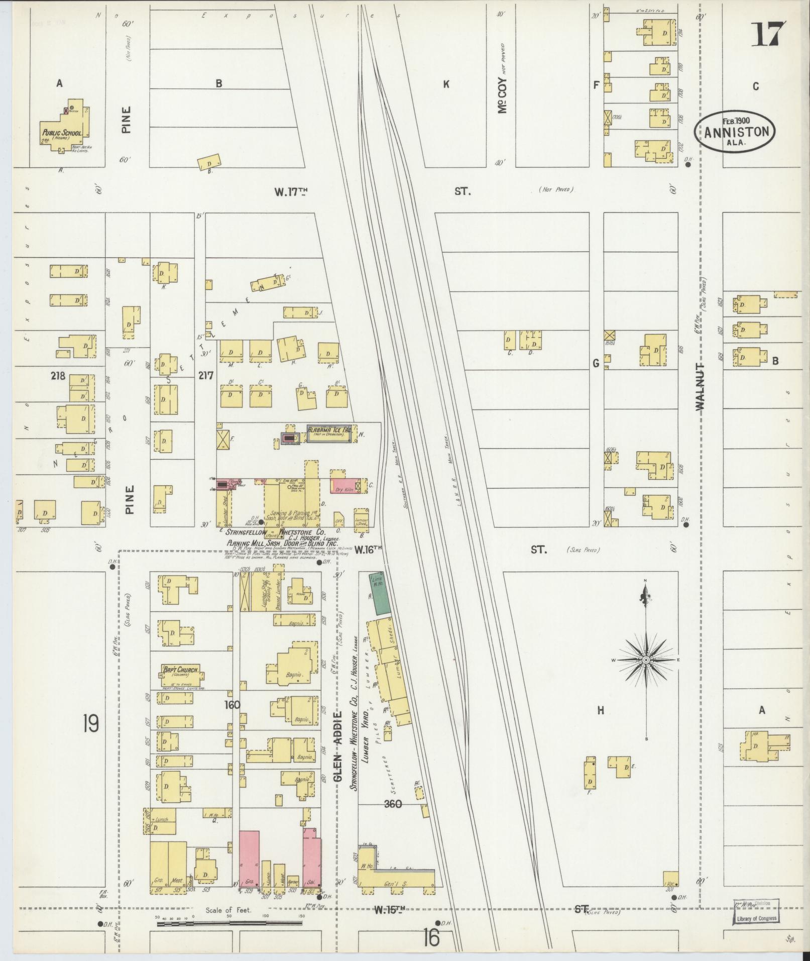Sanborn Fire Insurance Map from Anniston, Calhoun County, Alabama (1900), Sheet #0017 - Historic Sanborn Fire Insurance Map Print, vintage old map wall art, antique decor, genealogy gift, Alabama Alabama map