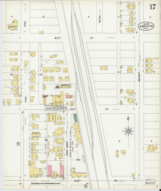 Sanborn Fire Insurance Map from Anniston, Calhoun County, Alabama (1900), Sheet #0017 - Historic Sanborn Fire Insurance Map Print, vintage old map wall art, antique decor, genealogy gift, Alabama Alabama map