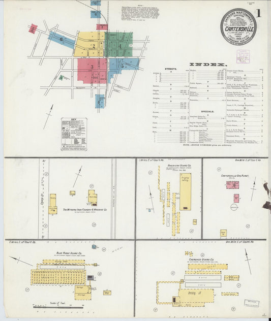 Sanborn Fire Insurance Map from Cartersville, Bartow County, Georgia (1905), Sheet #0001 - Complete Map Set gallery image, historic Sanborn map, vintage wall art, Georgia Georgia