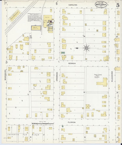 Sanborn Fire Insurance Map from Marianna, Lee County, Arkansas (1908), Sheet #0005 - Complete Map Set gallery image, historic Sanborn map, vintage wall art, Arkansas Arkansas