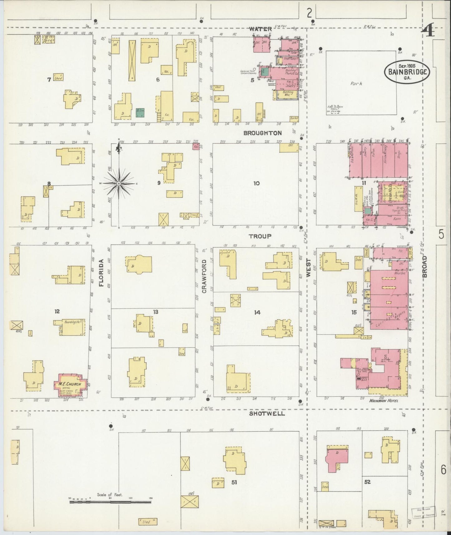 Sanborn Fire Insurance Map from Bainbridge, Decatur County, Georgia (1905), Sheet #0004 - Complete Map Set gallery image, historic Sanborn map, vintage wall art, Georgia Georgia