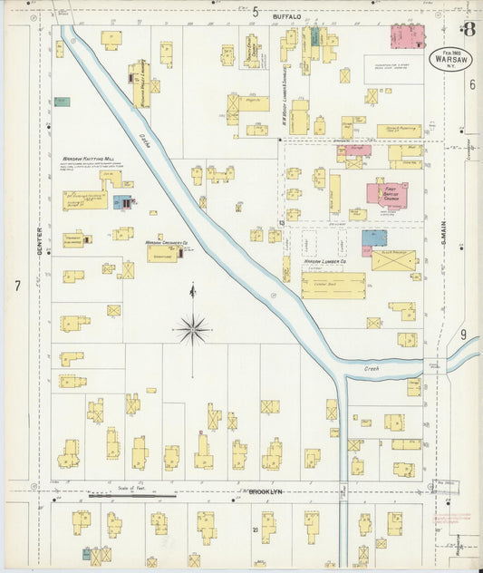 Sanborn Fire Insurance Map from Warsaw, Wyoming County, New York (1903), Sheet #0008 - Historic Sanborn Fire Insurance Map Print, vintage old map wall art, antique decor, genealogy gift, Warsaw Wyoming map