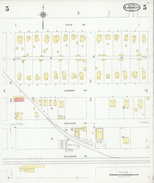 Sanborn Fire Insurance Map from Alabama City, Etowah County, Alabama (1926), Sheet #0005 - Historic Sanborn Fire Insurance Map Print, vintage old map wall art, antique decor, genealogy gift, Alabama Alabama map
