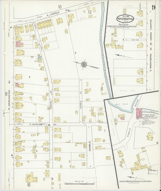 Sanborn Fire Insurance Map from Washington, Warren County, New Jersey (1914), Sheet #0009 - Historic Sanborn Fire Insurance Map Print, vintage old map wall art, antique decor, genealogy gift, New Jersey New Jersey map