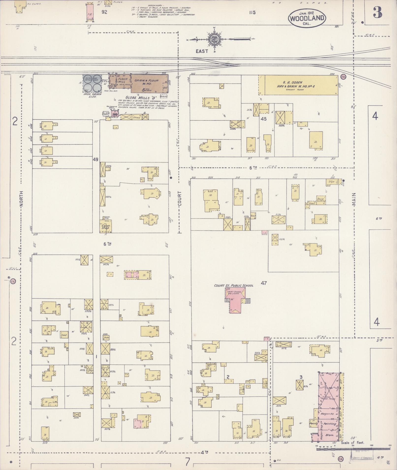 Sanborn Fire Insurance Map from Woodland, Yolo County, California (1912), Sheet #0003 - Complete Map Set gallery image, historic Sanborn map, vintage wall art, California California