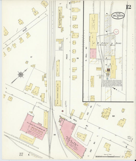 Sanborn Fire Insurance Map from Valdosta, Lowndes County, Georgia (1912), Sheet #0012 - Historic Sanborn Fire Insurance Map Print, vintage old map wall art, antique decor, genealogy gift, Georgia Georgia map