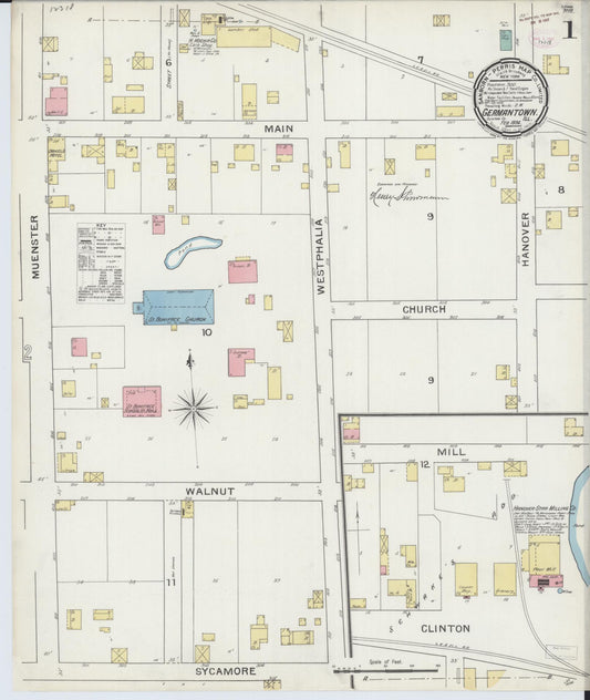 Sanborn Fire Insurance Map from Germantown, Clinton County, Illinois (1894), Sheet #0001 - Complete Map Set gallery image, historic Sanborn map, vintage wall art, Illinois Illinois