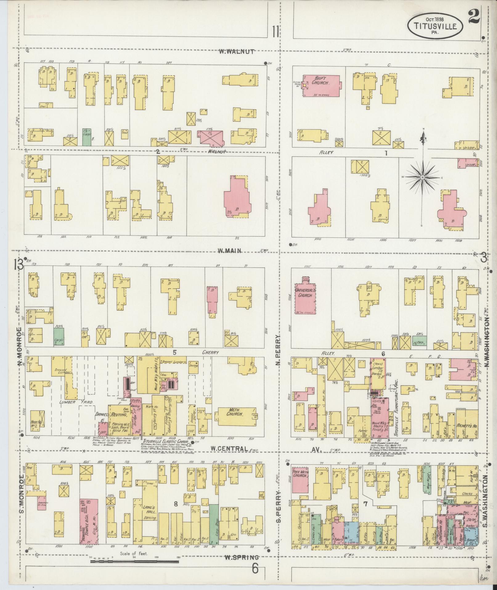 Sanborn Fire Insurance Map from Titusville, Crawford County, Pennsylvania (1898), Sheet #0002 - Complete Map Set gallery image, historic Sanborn map, vintage wall art, Pennsylvania Pennsylvania