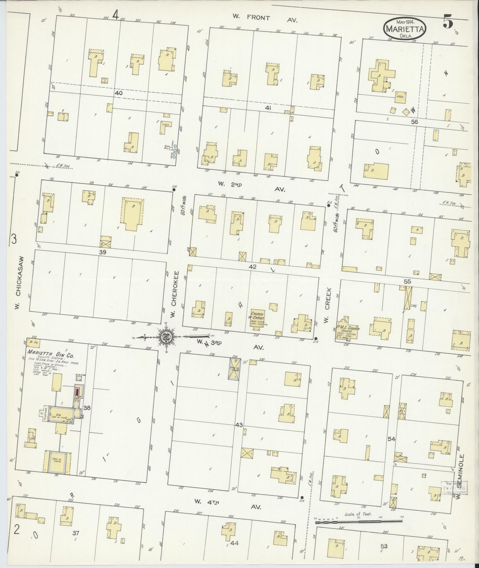 Sanborn Fire Insurance Map from Marietta, Love County, Oklahoma (1914), Sheet #0005 - Complete Map Set gallery image, historic Sanborn map, vintage wall art, Oklahoma Oklahoma
