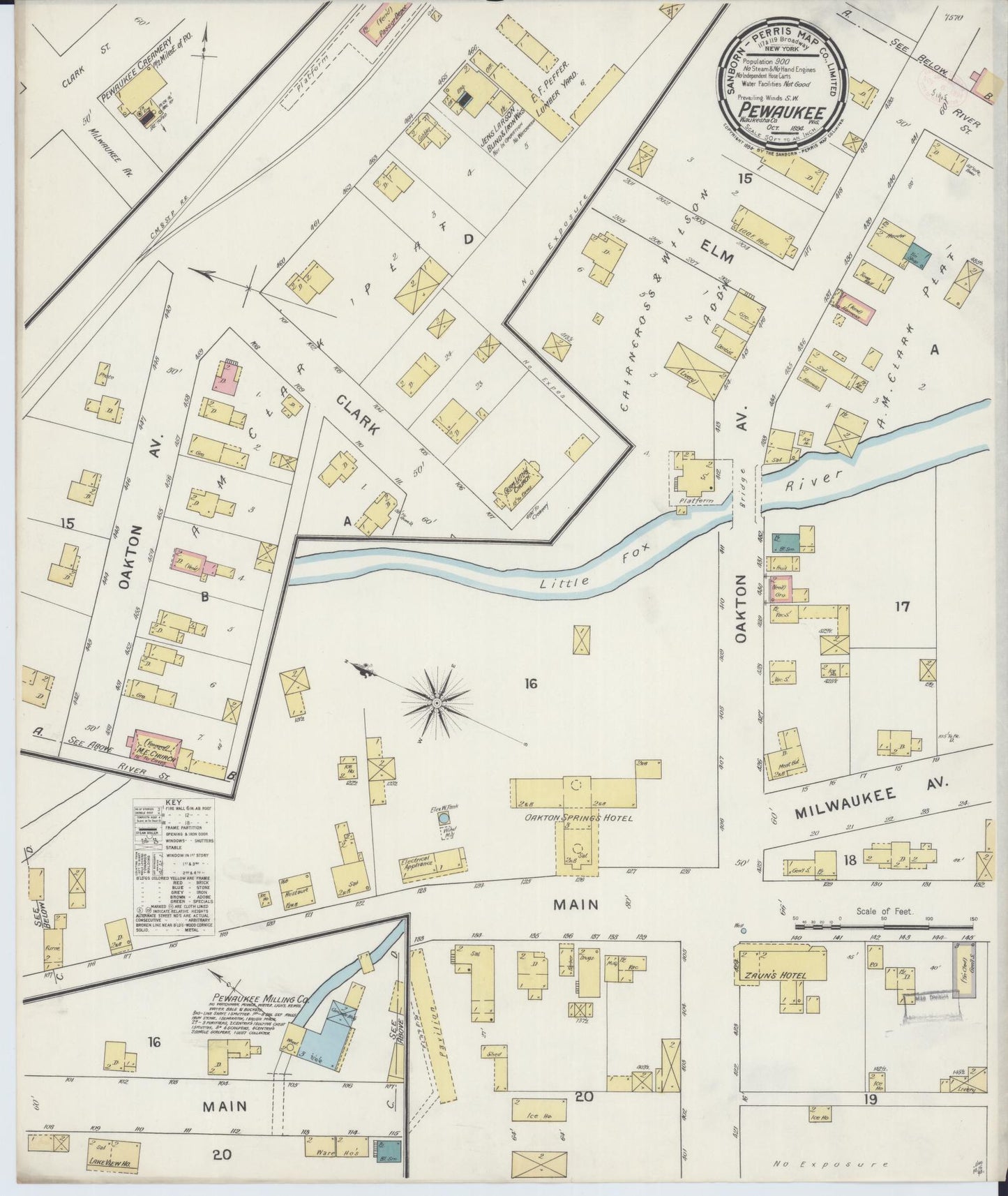 Sanborn Fire Insurance Map from Pewaukee, Waukesha County, Wisconsin (1894), Sheet #0001 - Historic Sanborn Fire Insurance Map Print, vintage old map wall art, antique decor, genealogy gift, Wisconsin Wisconsin map