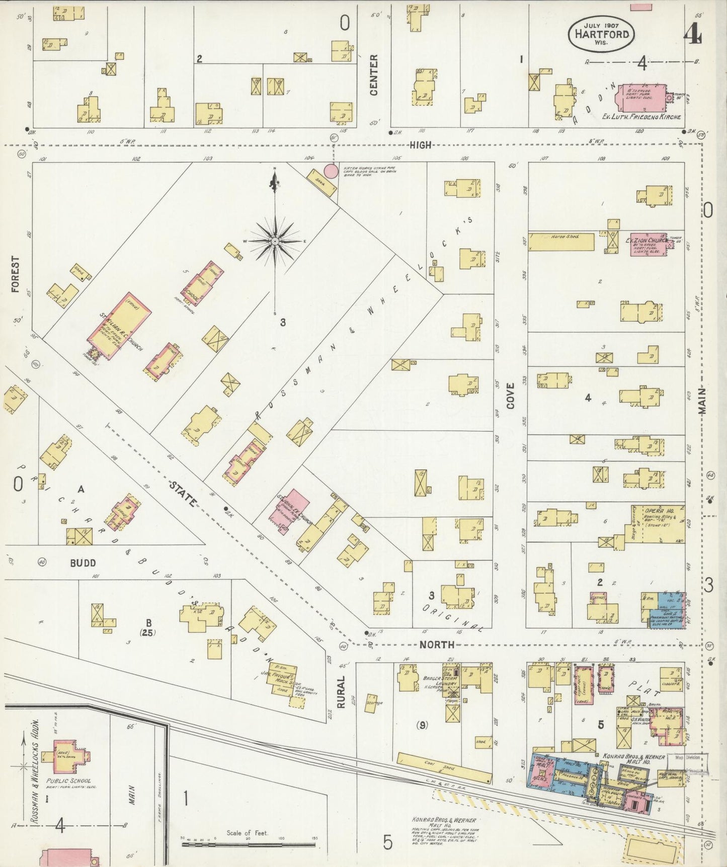 Sanborn Fire Insurance Map from Hartford, Washington County, Wisconsin (1907), Sheet #0004 - Complete Map Set gallery image, historic Sanborn map, vintage wall art, Wisconsin Wisconsin