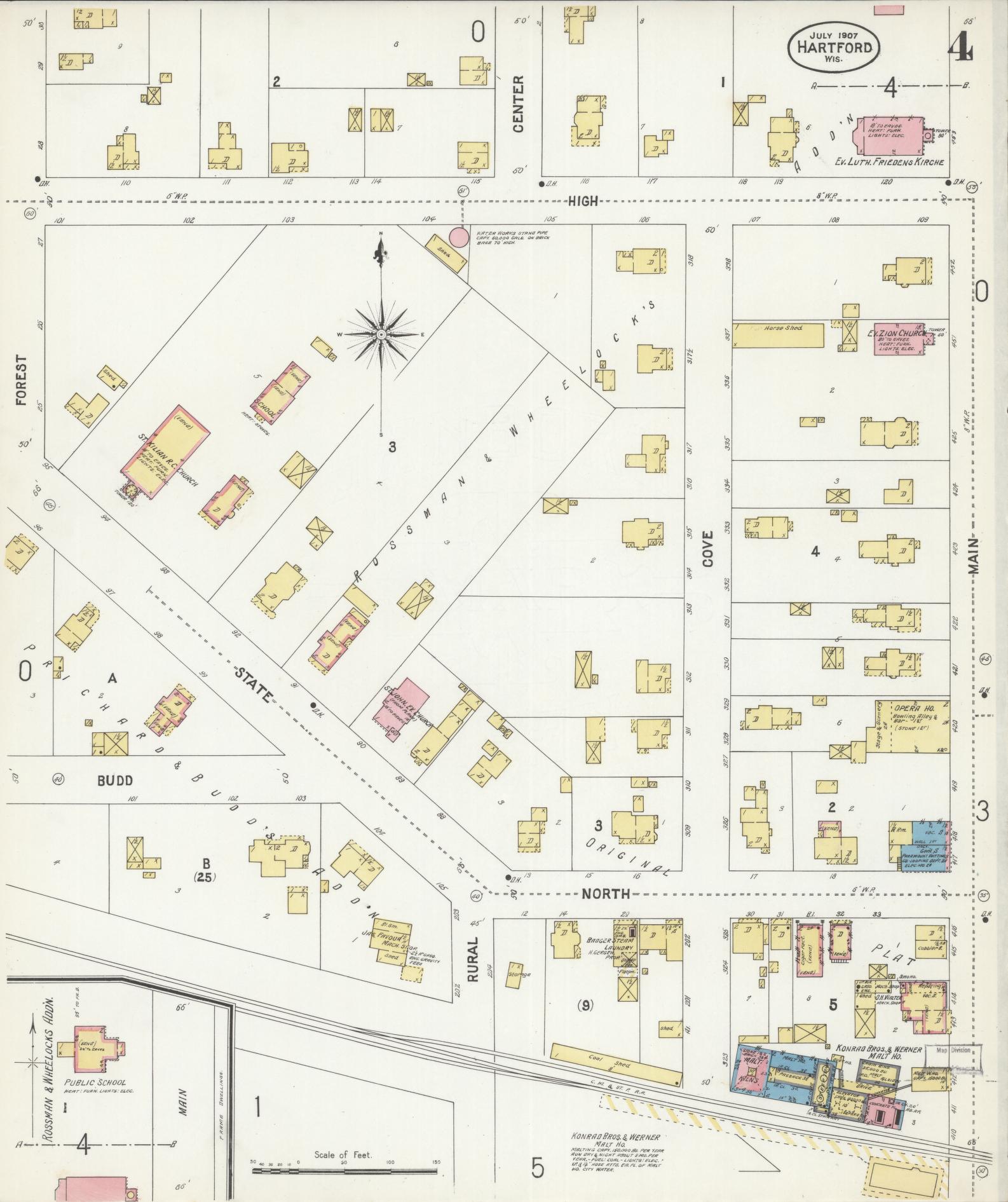 Sanborn Fire Insurance Map from Hartford, Washington County, Wisconsin (1907), Sheet #0004 - Complete Map Set gallery image, historic Sanborn map, vintage wall art, Wisconsin Wisconsin