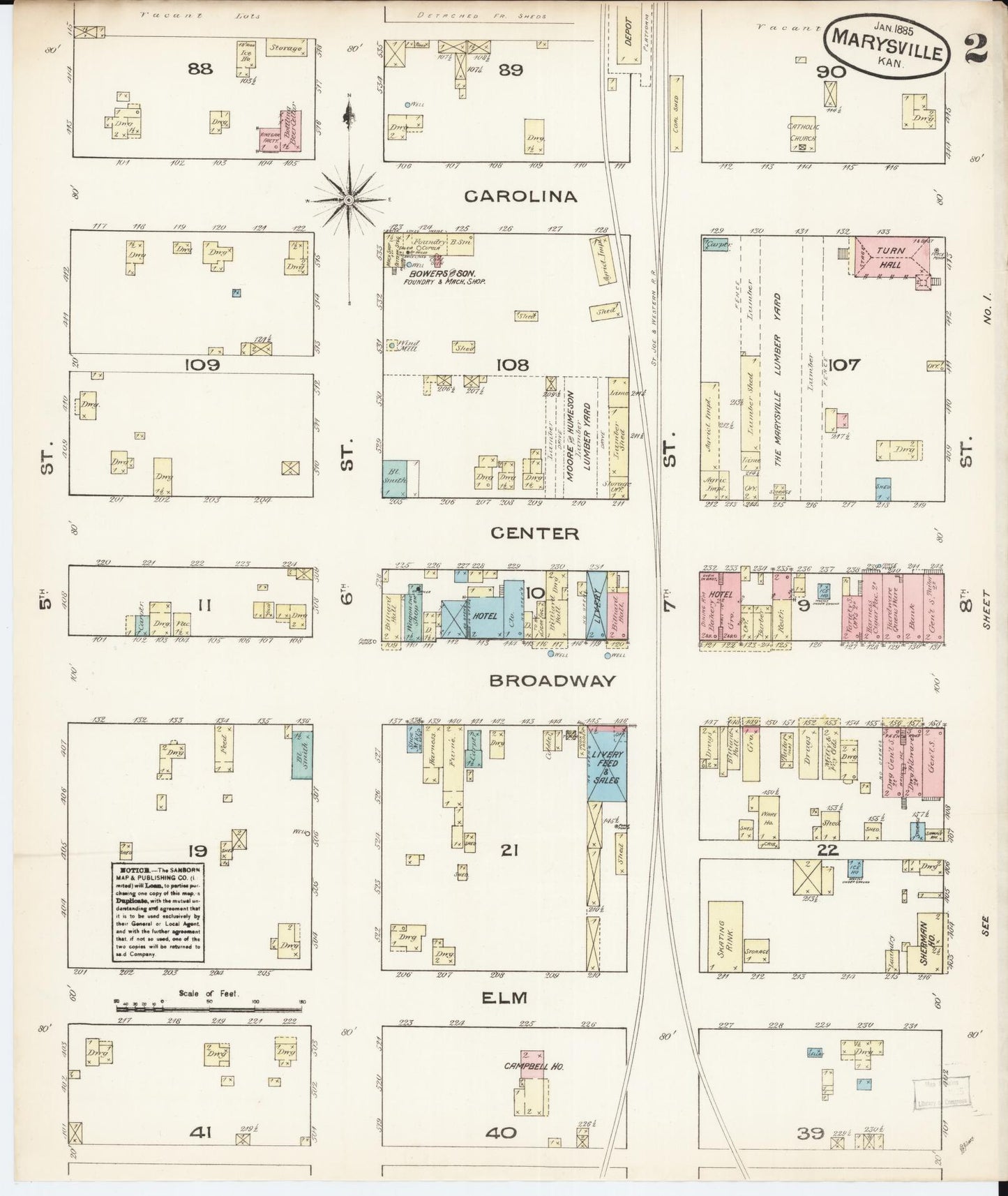 Sanborn Fire Insurance Map from Marysville, Marshall County, Kansas (1885), Sheet #0002 - Complete Map Set gallery image, historic Sanborn map, vintage wall art, Kansas Kansas