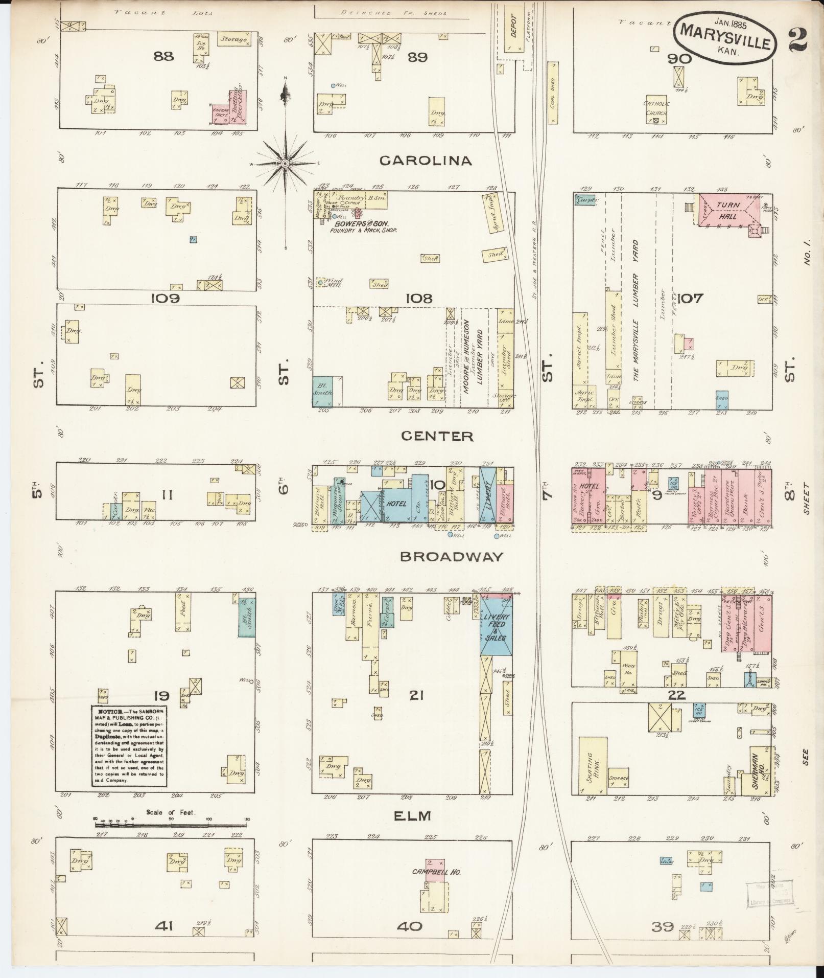 Sanborn Fire Insurance Map from Marysville, Marshall County, Kansas (1885), Sheet #0002 - Complete Map Set gallery image, historic Sanborn map, vintage wall art, Kansas Kansas