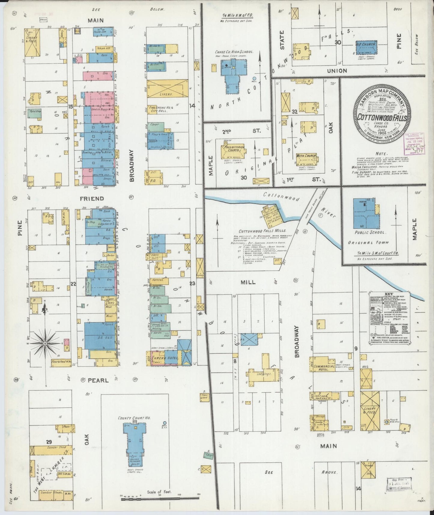 Sanborn Fire Insurance Map from Cottonwood Falls, Chase County, Kansas (1905), Sheet #0001 - Historic Sanborn Fire Insurance Map Print, vintage old map wall art, antique decor, genealogy gift, Kansas Kansas map