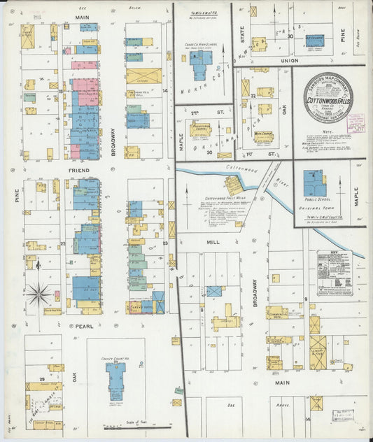 Sanborn Fire Insurance Map from Cottonwood Falls, Chase County, Kansas (1905), Sheet #0001 - Historic Sanborn Fire Insurance Map Print, vintage old map wall art, antique decor, genealogy gift, Kansas Kansas map