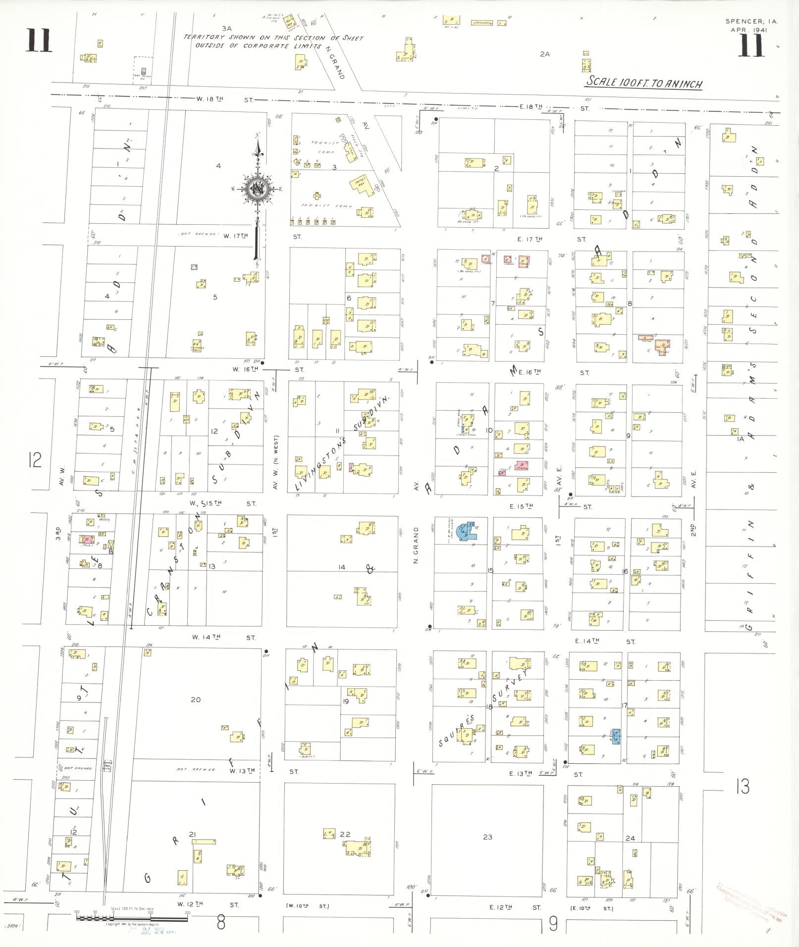 Sanborn Fire Insurance Map from Spencer, Clay County, Iowa (1941), Sheet #0011 - Historic Sanborn Fire Insurance Map Print, vintage old map wall art