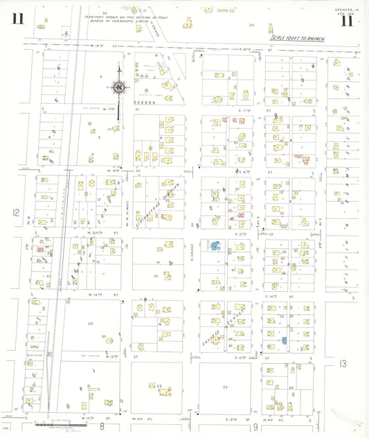 Sanborn Fire Insurance Map from Spencer, Clay County, Iowa (1941), Sheet #0011 - Historic Sanborn Fire Insurance Map Print, vintage old map wall art