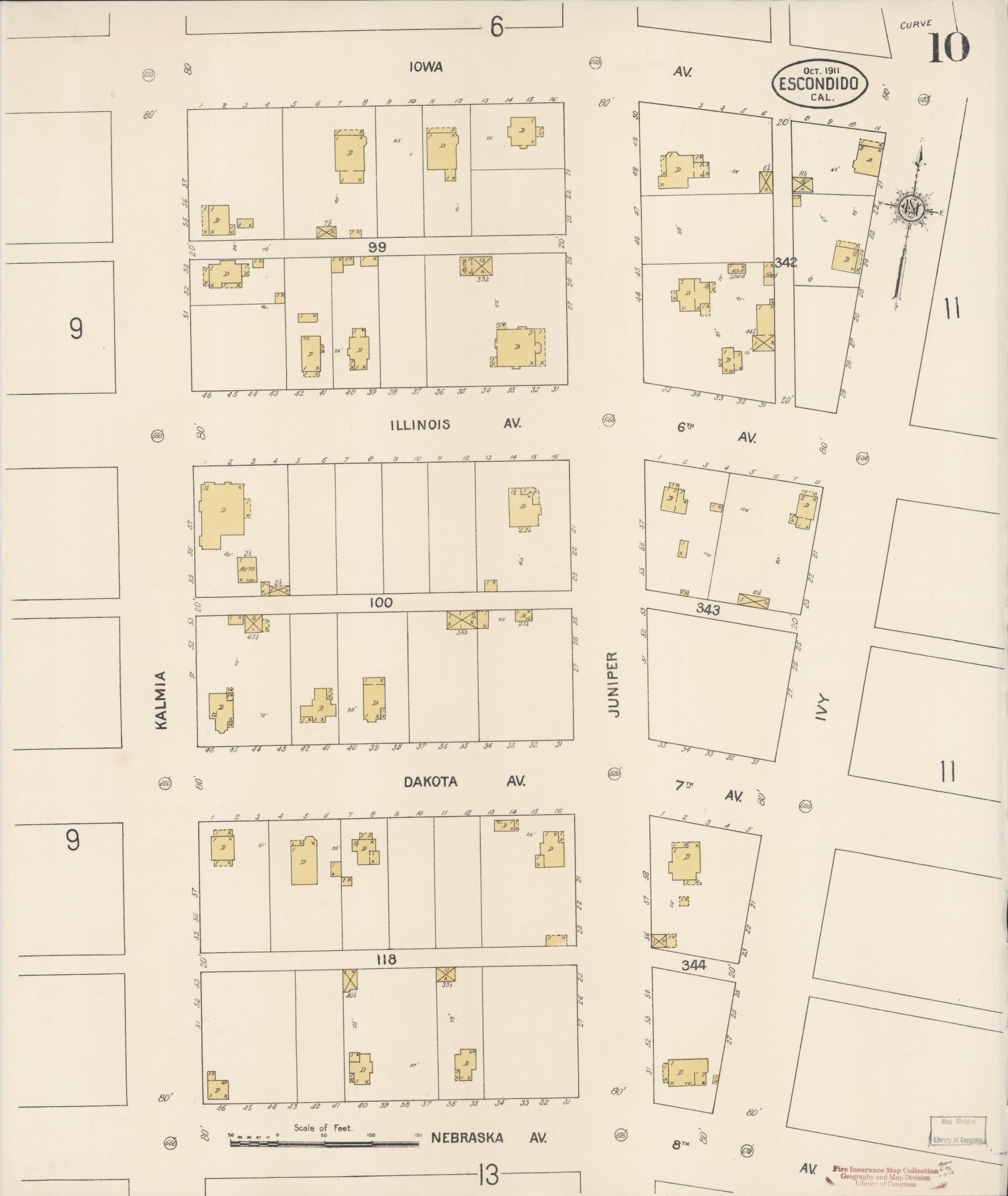 Sanborn Fire Insurance Map from Escondido, San Diego County, California (1911), Sheet #0010 - Complete Map Set gallery image, historic Sanborn map, vintage wall art, California California