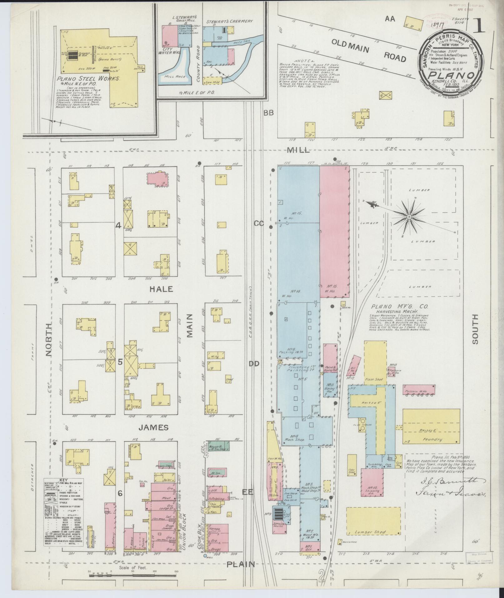 Sanborn Fire Insurance Map from Plano, Kendall County, Illinois (1893), Sheet #0001 - Complete Map Set gallery image, historic Sanborn map, vintage wall art, Illinois Illinois